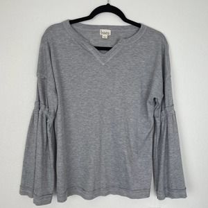 Baea Womens Casual Shirt Gray Long Sleeve Flutter Notch Neck Thermal L New